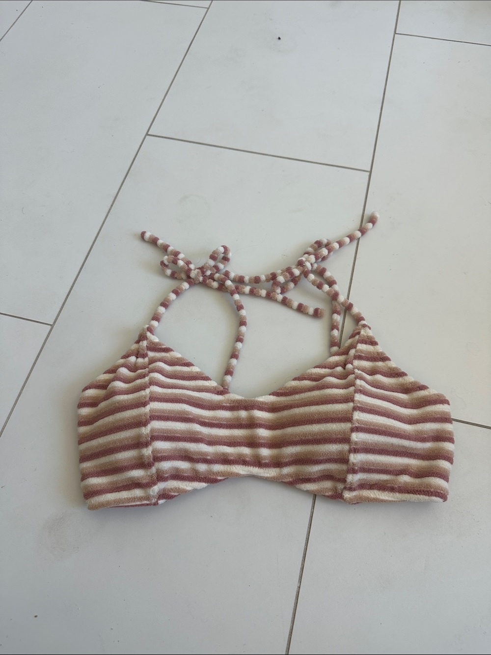 Rylee + Cru Striped Tie-Back Bralette in Mauve and Cream M